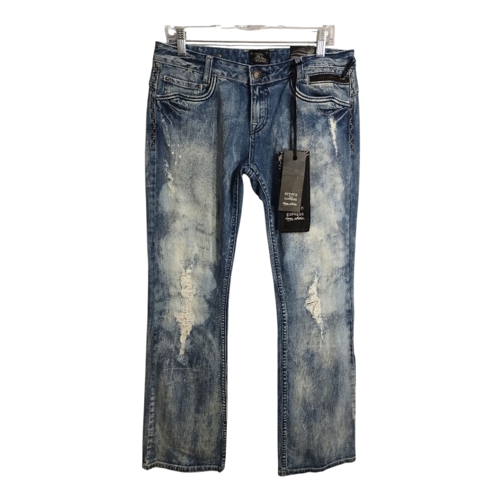 Rerock For Express Bleached Grunge Western Festival Rock Boho Bootcut Jeans 10‎ - Picture 2 of 10
